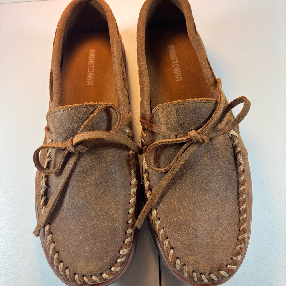 EUC Minnetonka Men's Tan Leather Loafers Size 11.5